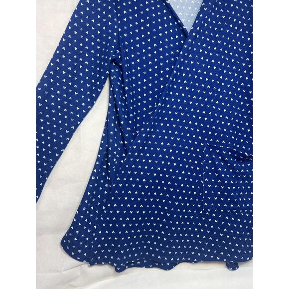 Lularoe Wrap Cardigan Womens Large Blue White Heart Print Long Sleeve Pockets - Picture 6 of 14
